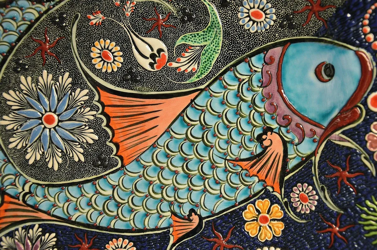 マスコン、魚、タイル、アート、美しい花、セラミック、色とりどり、デコラティブ、デザイン、フラワーアート、オリエン、フラワーバックグラウンド、アートワーク、パターン、アーティスティック、ナチュ