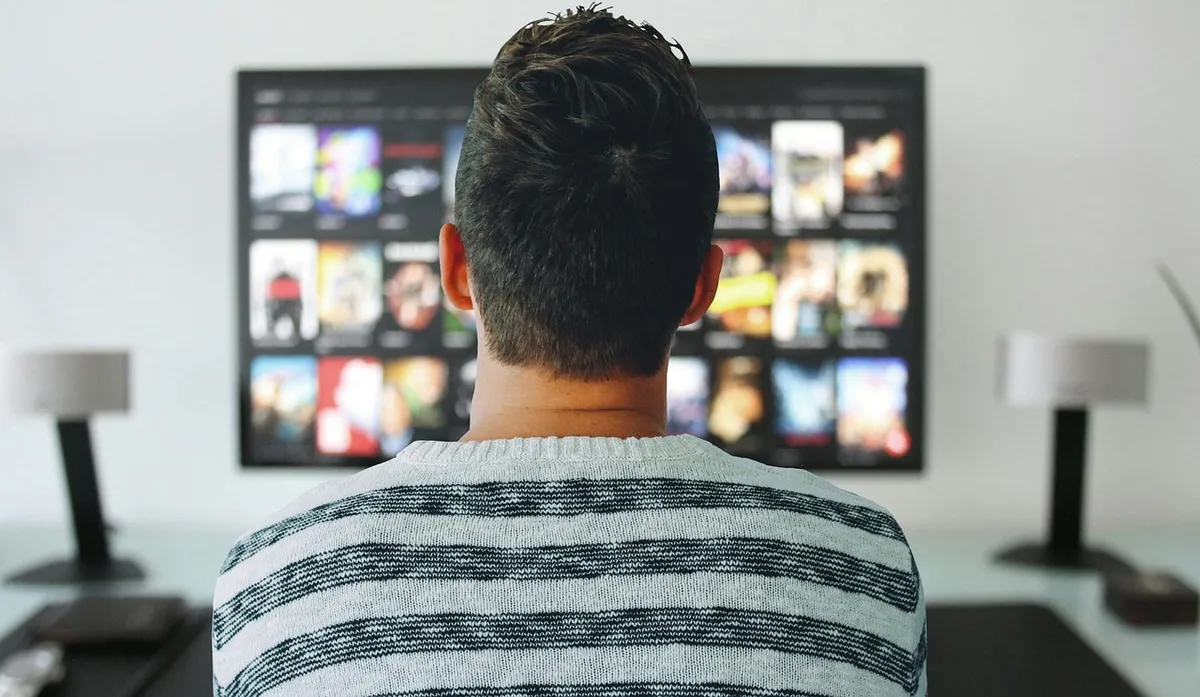 new year, man, tv, watching, room, office, modern, technology, screen, watching control, home, desk, table, concept, video, netflix, entertainment, media, digit