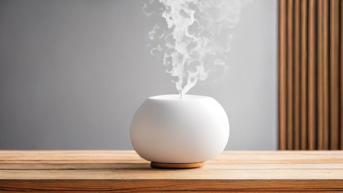 Humidifier producing fine water mist to add moisture to the air.